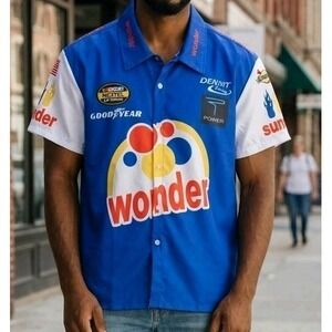 Wonder Bread NASCAR Racing Shirt Large Blue Button Up Dale Jarrett Style Sz 2XL